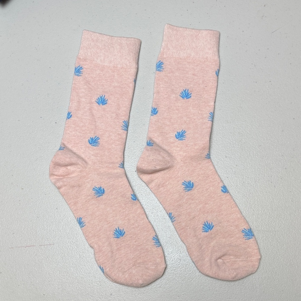 Pink agave  and Blue Patterned unisex crew 
Socks by Marine Layer
 #PB80